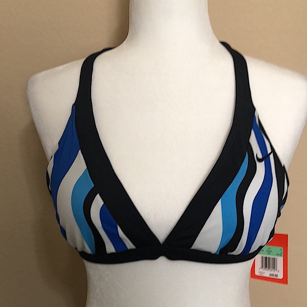 NWT Women’s White/Black/Blue Nike Bikini Swim Top